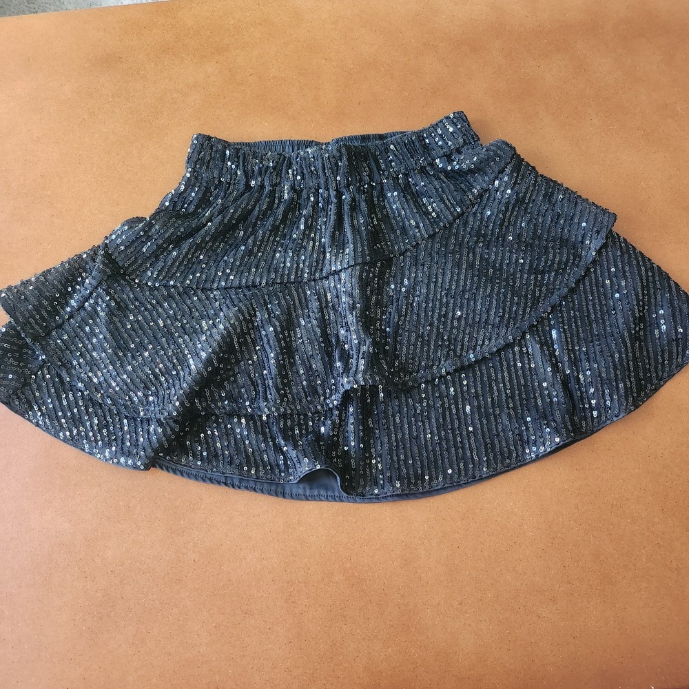 Abercrombie Kids Black Tiered Sequined Short Skirt Size 9/10 Elastic Waist